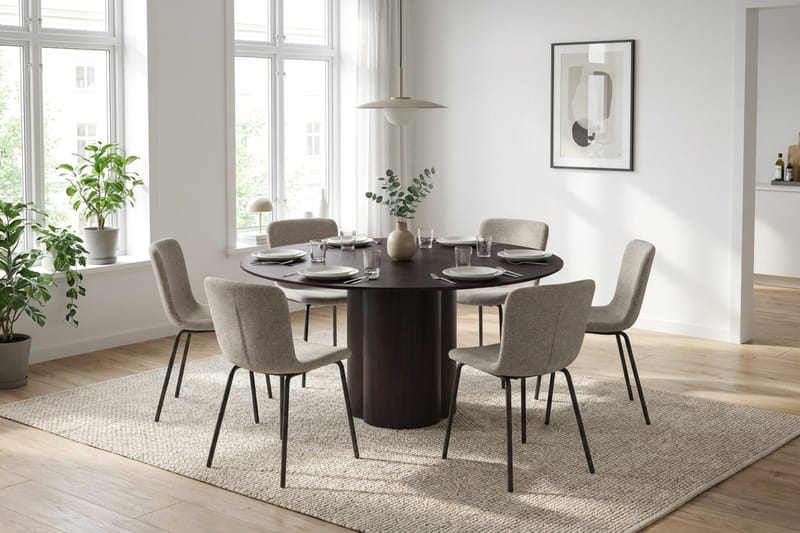 Juno Matgrupp runt 150 cm Rökt Ek med 6 Katy Matstolar - Rökt ek - Products - Möbler - Bord & matgrupp - Matgrupp