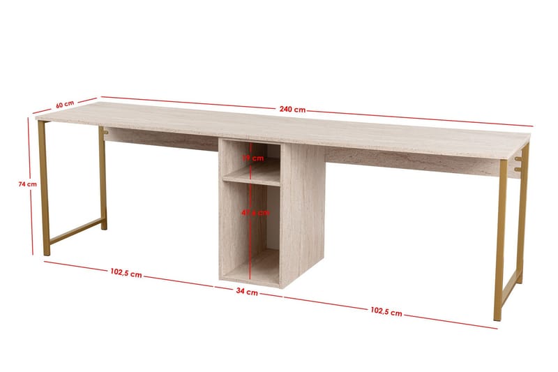 Hu Skrivbord 60x240 cm - Beige/Guld - Products - Möbler - Bord & matgrupp - Kontorsbord - Datorbord