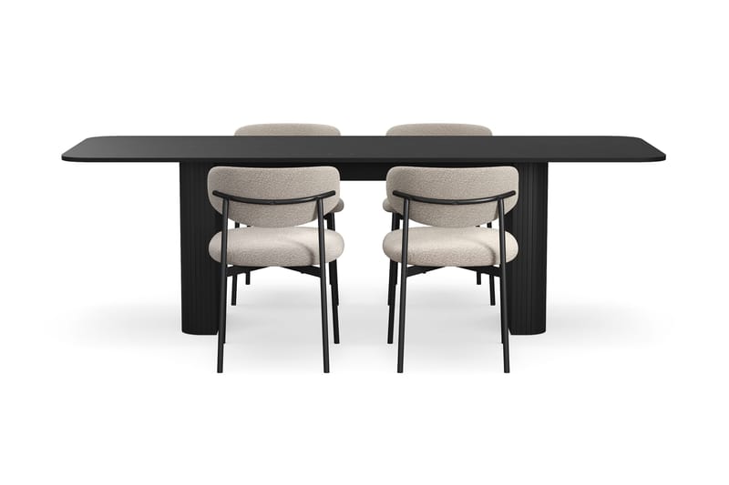 Kopparbo Matbord 180-240 cm Förlängningsbart med 4 Lucy Matstolar - Svart / Greige Bouclé / Metallben Svart - Products - Möbler - Bord & matgrupp - Matgrupp