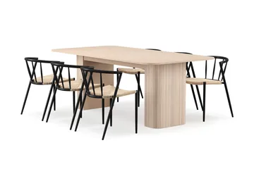 Kopparbo Matbord 200-260 cm Förlängningsbart med illäggsskiv med 6 Winston Matstolar - Vit / Beige / Metallben Svart - Products - Möbler - Bord & matgrupp - Matgrupp