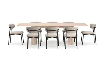 Kopparbo Matbord 200-260 cm Förlängningsbart med illäggsskiv med 8 Lucy Matstolar - Vit / Greige Bouclé / Metallben Svart - Products - Möbler - Bord & matgrupp - Matgrupp
