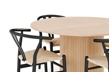 Kopparbo Matgrupp 130 cm Rund Förlängningsbart med 4 Dastoori Matstolar - Whitewash - Products - Möbler - Bord & matgrupp - Matgrupp