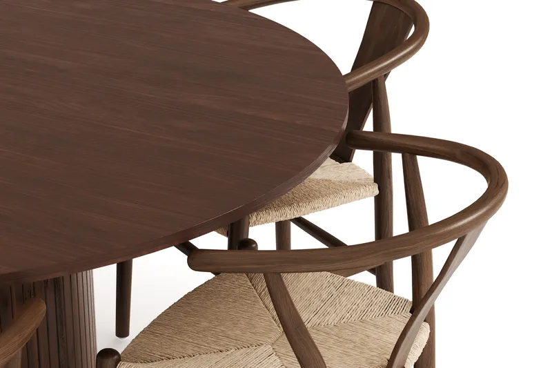 Kopparbo Matgrupp 150 cm Rund med 6 Dastoori Matstolar - Valnöt - Products - Möbler - Bord & matgrupp - Matgrupp