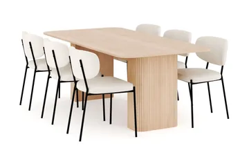 Kopparbo Matgrupp 200-260 cm Förlängningsbart med 6 Gemmiano Matstolar - Whitewash - Products - Möbler - Bord & matgrupp - Matgrupp