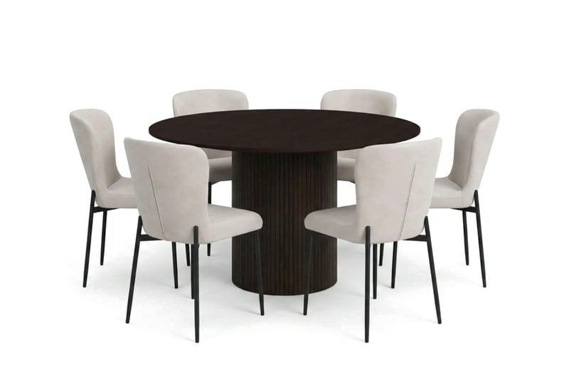 Kopparbo Matgrupp runt 130 cm Rökt Ek med 6 Elsie Matstolar - Rökt ek/Beige - Products - Möbler - Bord & matgrupp - Matgrupp