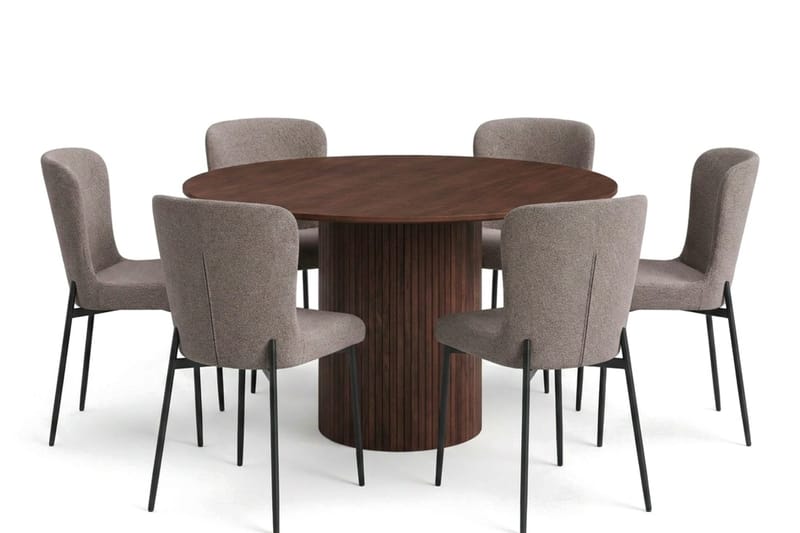 Kopparbo Matgrupp runt 130 cm Valnöt med 6 Elsie Matstolar - Valnöt/Grå - Products - Möbler - Bord & matgrupp - Matgrupp
