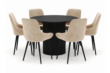 Kopparbo Rund Matgrupp 106-156cm med 6 Alsarp Matstolar - Svart - Products - Möbler - Bord & matgrupp - Matgrupp