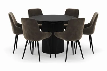 Kopparbo Rund Matgrupp 106-156cm med 6 Alsarp Matstolar - Svart - Products - Möbler - Bord & matgrupp - Matgrupp