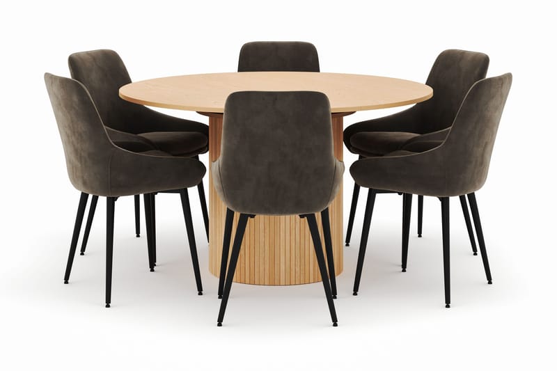 Kopparbo Rund Matgrupp 130-150 cm 6 Alsarp Matstolar, Natural