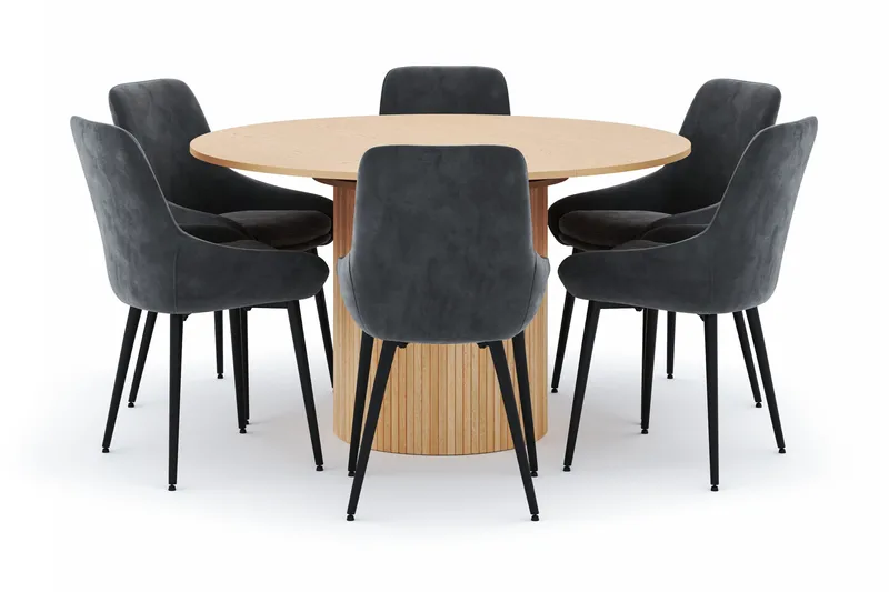 Kopparbo Rund Matgrupp 130-150 cm 6 Alsarp Matstolar, Natural