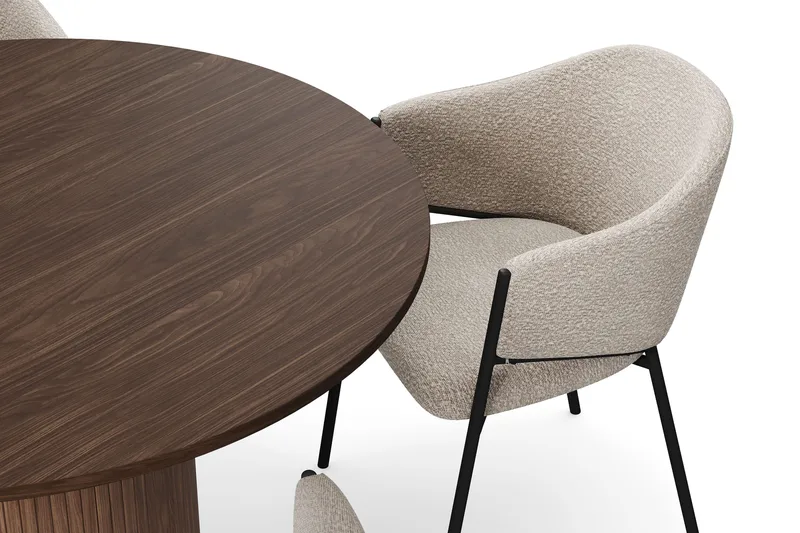 Kopparbo Runt Matbord 120 cm med 4 Filip Matstolar - Mörkbrun / Taupe Bouclé - Products - Möbler - Bord & matgrupp - Matgrupp