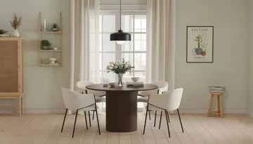 Kopparbo Runt Matbord 120 cm med 4 Filip Matstolar - Mörkbrun / Vit Bouclé - Products - Möbler - Bord & matgrupp - Matgrupp