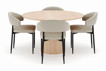 Kopparbo Runt Matbord 130 cm med 4 Sawako Stolar - Beige - Products - Möbler - Bord & matgrupp - Matgrupp