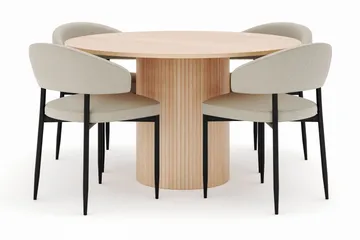 Kopparbo Runt Matbord 130 cm med 4 Sawako Stolar - Beige - Products - Möbler - Bord & matgrupp - Matgrupp