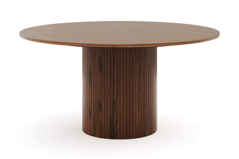 Kopparbo Runt Matbord 150 cm med 6 Lucy Matstolar - Valnöt / Vit Bouclé / Metallben Svart - Products - Möbler - Bord & matgrupp - Matgrupp