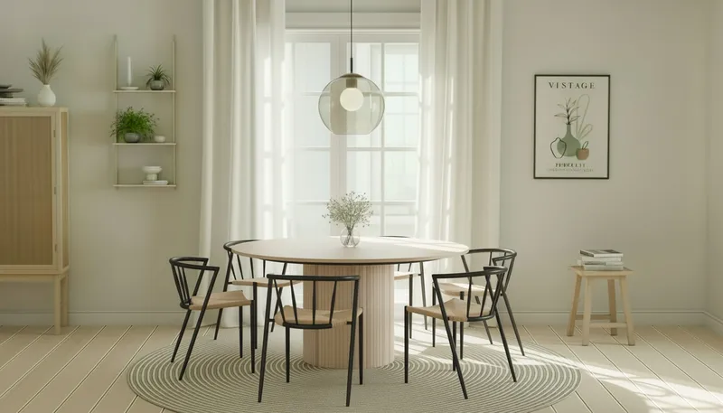 Kopparbo Runt Matbord 150 cm med 6 Winston Matstolar - Vit / Beige / Metallben Svart - Products - Möbler - Bord & matgrupp - Matgrupp