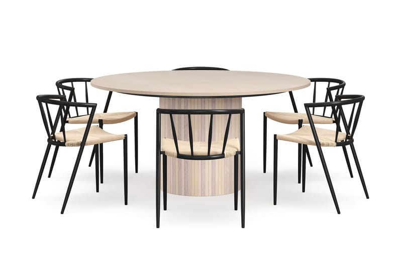 Kopparbo Runt Matbord 150 cm med 6 Winston Matstolar - Vit / Beige / Metallben Svart - Products - Möbler - Bord & matgrupp - Matgrupp