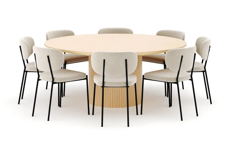 Kopparbo Runt Matbord 180 cm med 8 Gemmiano Stolar - Whitewash - Products - Möbler - Bord & matgrupp - Matgrupp