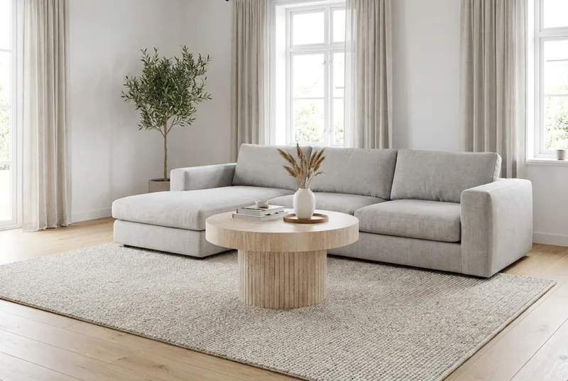 Kopparbo Soffbord Rund 85 cm tjock bordsskiva - Travertin - Products - Möbler - Bord & matgrupp - Soffbord