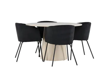 Lanzo Matgrupp 120 cm Rund med 4 Berit stolar - Whitewash/Svart - Products - Möbler - Bord & matgrupp - Matgrupp