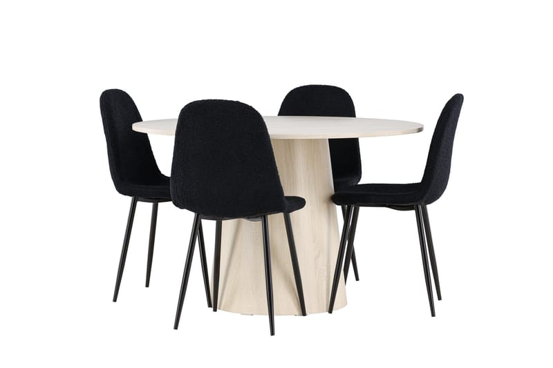 Lanzo Matgrupp 120 cm Rund med 4 Polar stolar - Whitewash/Svart - Products - Möbler - Bord & matgrupp - Matgrupp