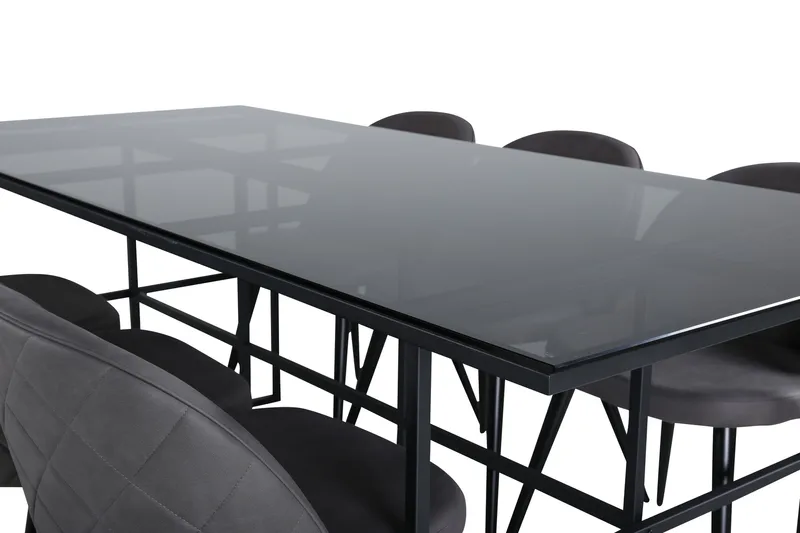 Leif Matgrupp 200 cm Rektangulär med 6 Velvet stolar - Svart - Products - Möbler - Bord & matgrupp - Matgrupp