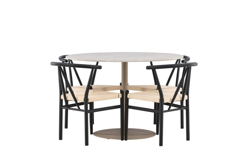 Lycke Matgrupp 110 cm Rund med 4 Alfons stolar - Beige/Svart - Products - Möbler - Bord & matgrupp - Matgrupp