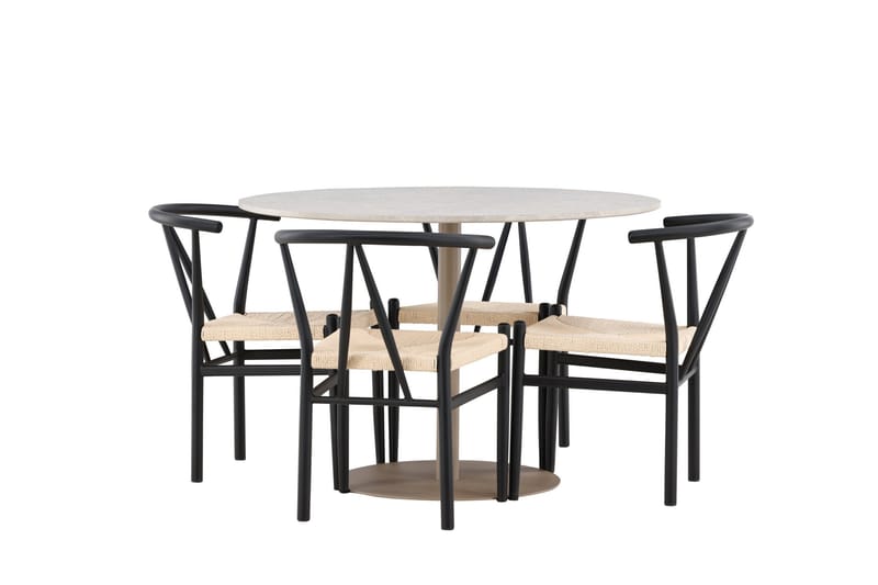 Lycke Matgrupp 110 cm Rund med 4 Alfons stolar - Beige/Svart - Products - Möbler - Bord & matgrupp - Matgrupp