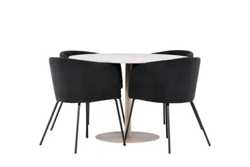 Lycke Matgrupp 110 cm Rund med 4 Berit stolar - Beige/Svart - Products - Möbler - Bord & matgrupp - Matgrupp
