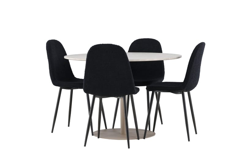 Lycke Matgrupp 110 cm Rund med 4 Polar stolar - Beige/Svart - Products - Möbler - Bord & matgrupp - Matgrupp