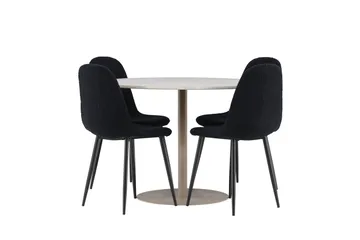 Lycke Matgrupp 110 cm Rund med 4 Polar stolar - Beige/Svart - Products - Möbler - Bord & matgrupp - Matgrupp