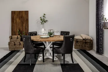 Lyon Matgrupp 150 cm Rund med 4 Tuva Fåtölj - Vintage Alm/Vit/Svart PU - Products - Möbler - Bord & matgrupp - Matgrupp