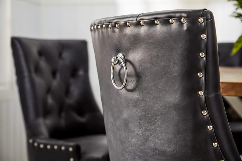 Lyon Matgrupp 150 cm Rund med 6 Tuva Fåtölj - Vintage Alm/Vit/Svart PU - Products - Möbler - Bord & matgrupp - Matgrupp