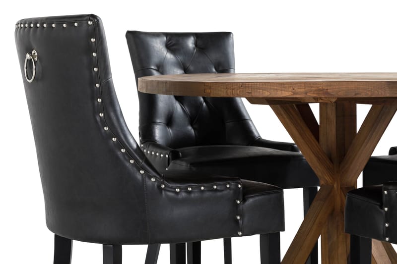 Lyon Matgrupp Rund med 4 st Tuva Fåtölj Konstläder - Trä/Svart PU - Products - Möbler - Bord & matgrupp - Matgrupp