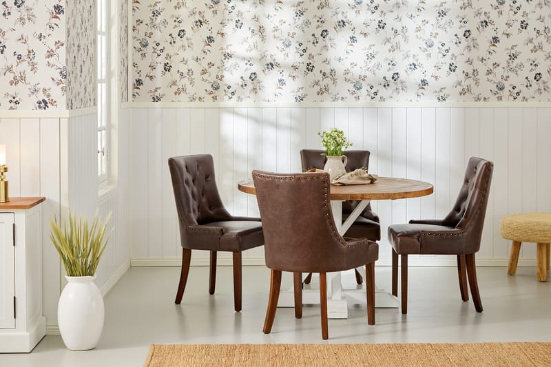 Lyon Matgrupp Rund med 4 st Tuva Fåtölj Konstläder - Trä/Vit/Svart PU - Products - Möbler - Bord & matgrupp - Matgrupp