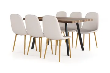 Marcelen Matbord Förlängningsbart med illäggsskiva +  6 st Nibe stol beige med ek ben - Brun/Beige - Products - Möbler - Bord & matgrupp - Matgrupp