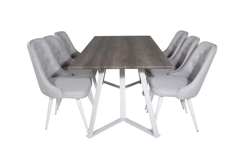 Marina Matgrupp 180 cm Rektangulär med 6 Velvet Deluxe stolar, Ljusgrå