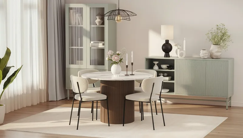 Uppveda Matbord 120 cm Rund med 4 Gemmiano Stolar - Brun - Products - Möbler - Bord & matgrupp - Matgrupp