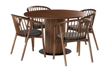 Noira Matgrupp 120 cm Runt Matbord med 4 Noira Stolar - Valnöt - Products - Möbler - Bord & matgrupp - Matgrupp