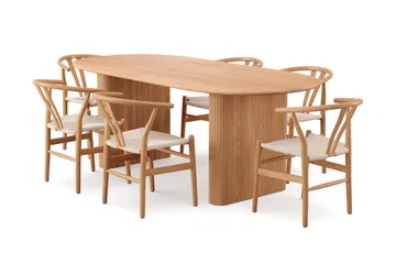 Noira Matgrupp förlängningsbart 220-320 cm Ek med 8 Dastoori Matstolar, Ek