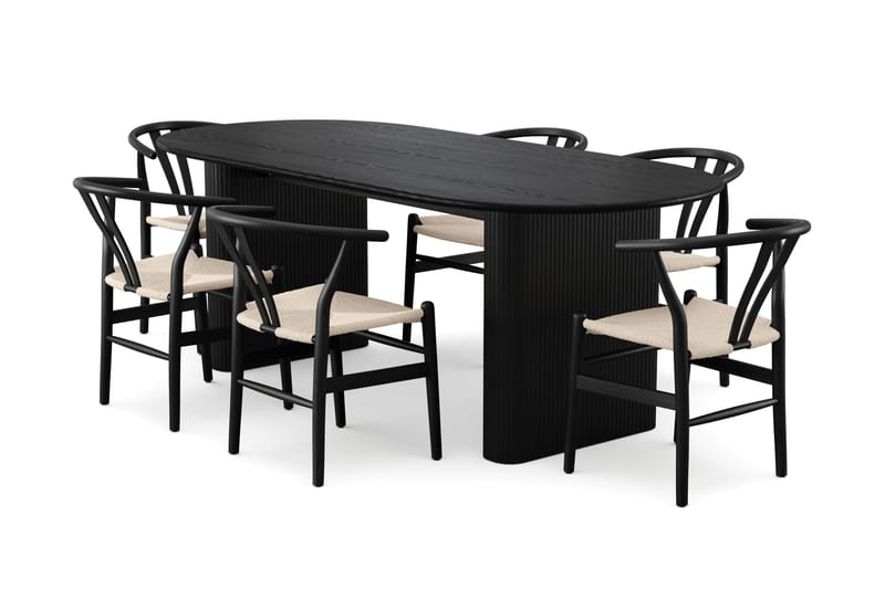 Noira Matgrupp rektangulärt 220 cm Svart med 6 Dastoori Matstolar, Svartlaserad ek