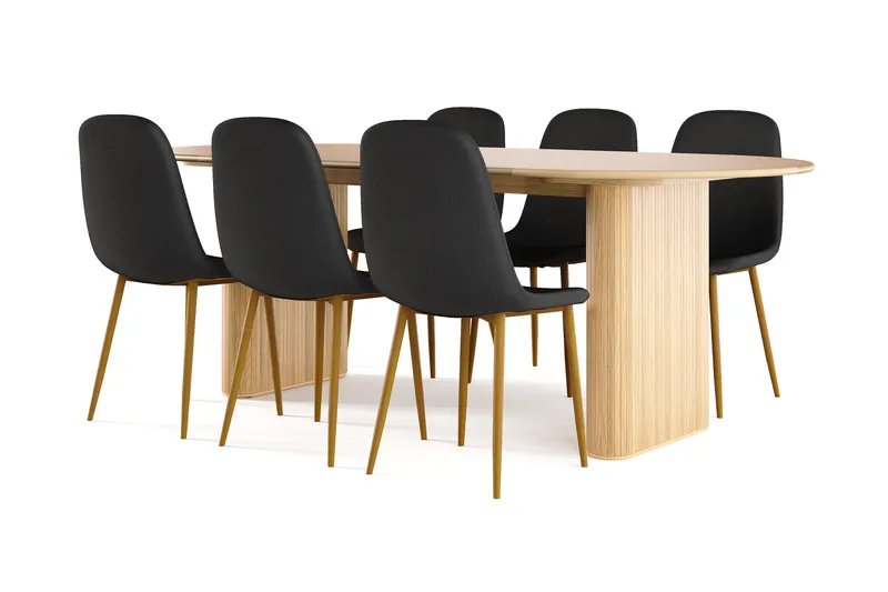 Noira Ovalt Matbord 220 cm EK +  8 st Nibe stol svart med ek ben, Natur/Svart