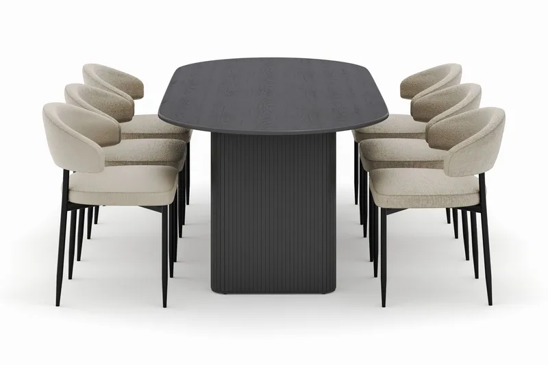 Noira Ovalt Matbord 220 cm med 6 Sawako Stolar - Svart - Products - Möbler - Bord & matgrupp - Matgrupp