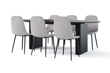 Noira Ovalt Matbord 220 cm Svart +  6 st Nibe stol grå med svarta ben - Svart/Grå - Products - Möbler - Bord & matgrupp - Matgrupp
