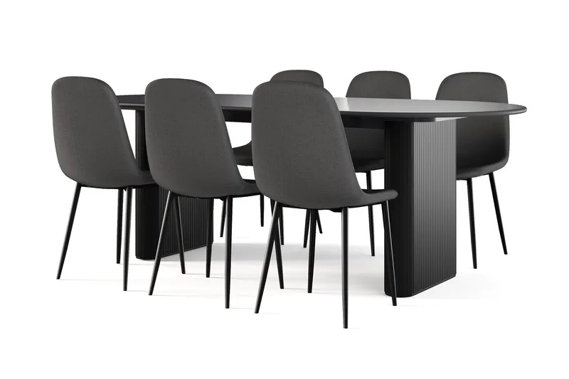 Noira Ovalt Matbord 220 cm Svart +  6 st Nibe stol svart med svarta ben - Svart - Products - Möbler - Bord & matgrupp - Matgrupp
