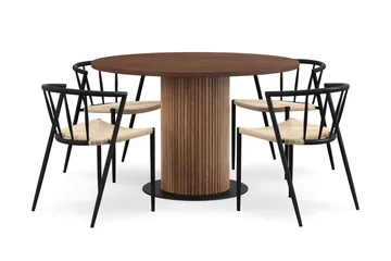 Noira Runt Litet Matbord Massiv Valnöt 120 cm med 4 Winston Matstolar - Brun / Beige / Metallben Svart - Products - Möbler - Bord & matgrupp - Matgrupp