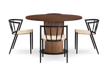 Noira Runt Litet Matbord Massiv Valnöt 120 cm med 4 Winston Matstolar - Brun / Beige / Metallben Svart - Products - Möbler - Bord & matgrupp - Matgrupp