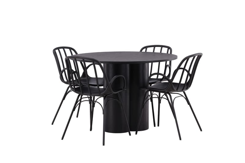 Olivia Matgrupp 110 cm Rund med 4 Dyrön Stolar - Svart - Products - Möbler - Bord & matgrupp - Matgrupp
