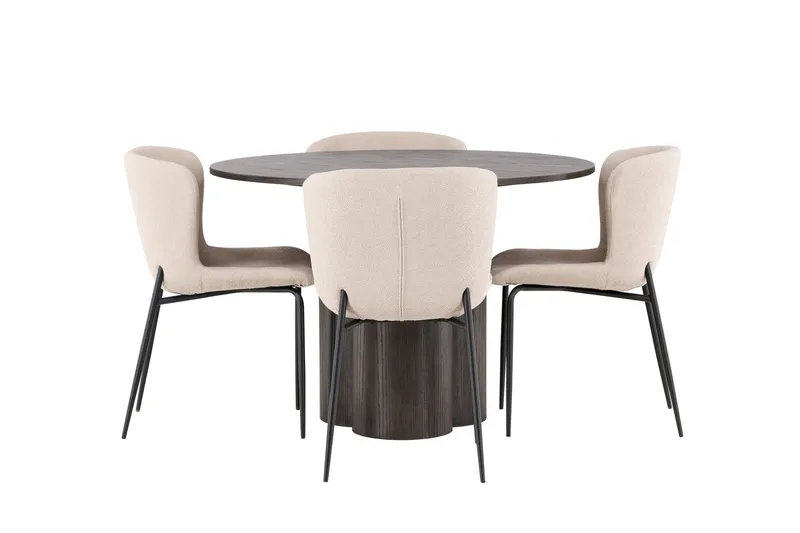 Olivia Matgrupp 110 cm Rund med 4 Modesto stolar, Mörkgrå