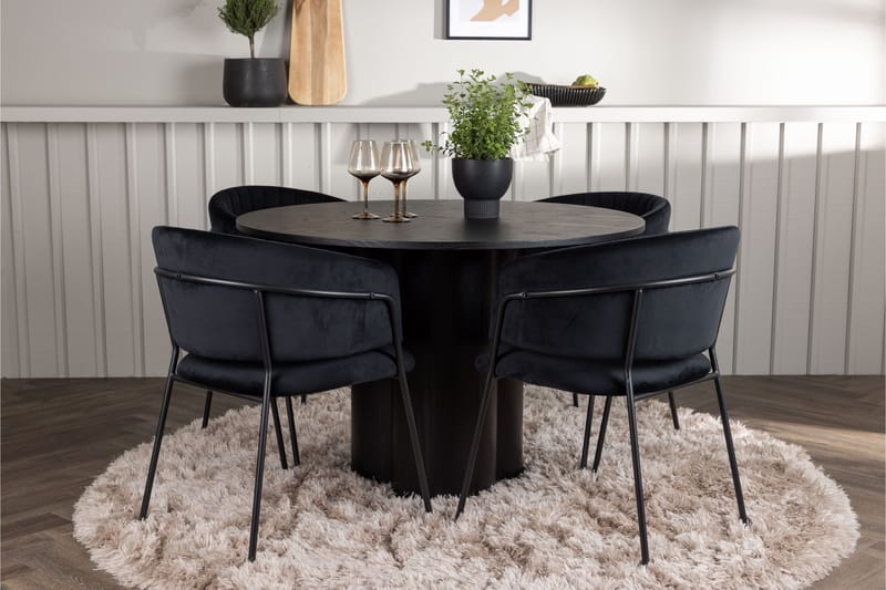 Olivia Matgrupp 110 cm Rund med 4 Selma Stolar - Svart - Products - Möbler - Bord & matgrupp - Matgrupp